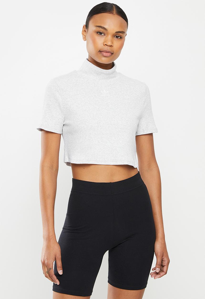 adidas Performance - Rib crop short sleeve tee w - light grey heather