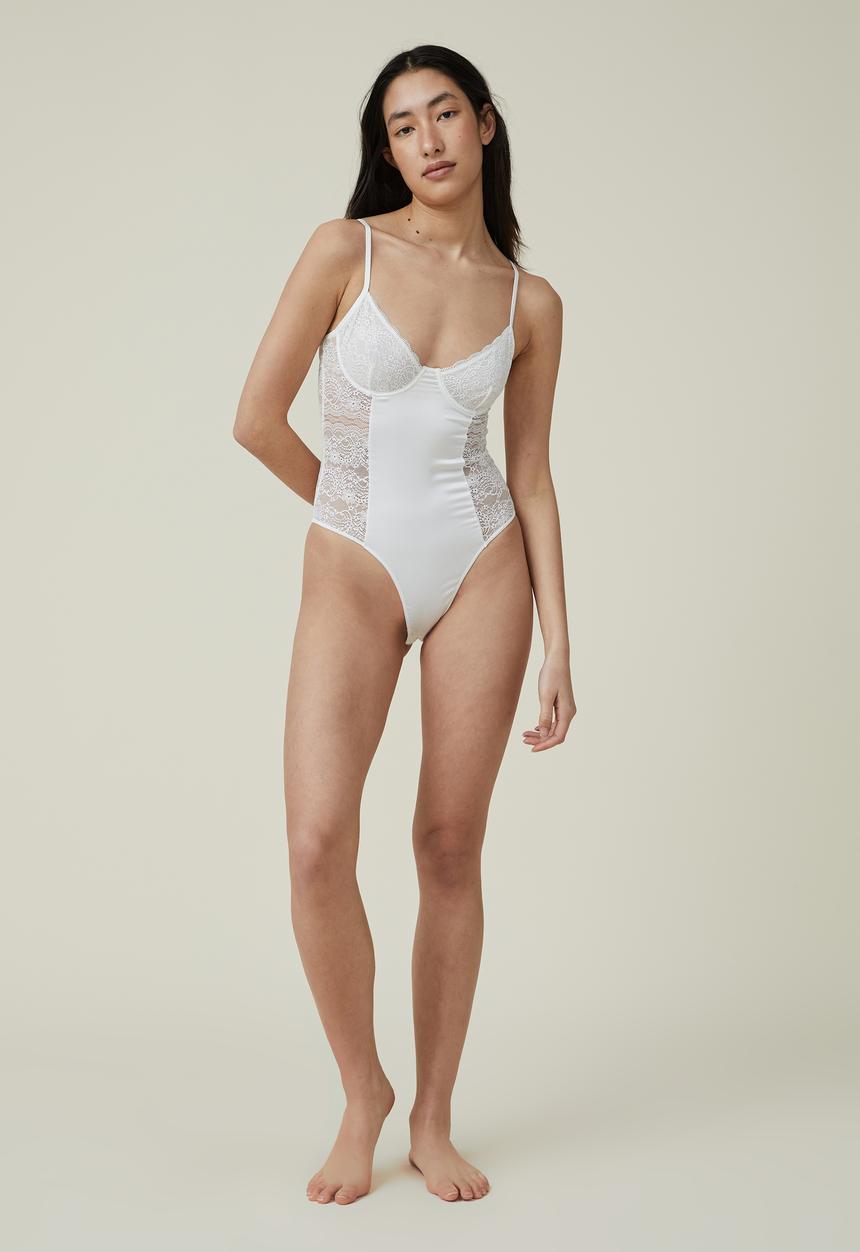 Cotton On - Ultimate comfort lace satin bodysuit - cream