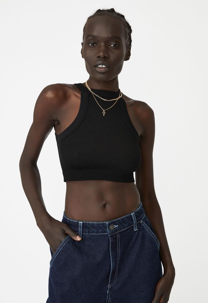 Cotton On - Seamless gerri high crew racer tank - black
