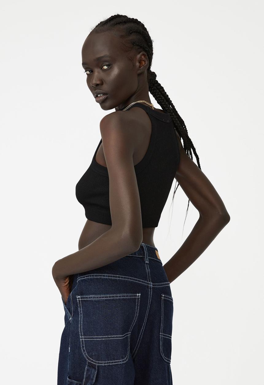 Cotton On - Seamless gerri high crew racer tank - black
