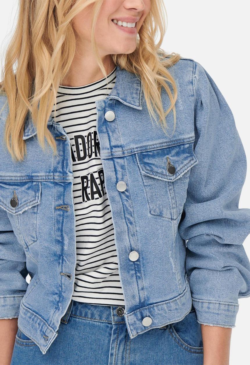 Jacqueline de Yong - Lullu denim short puff sleeve jacket - light blue denim