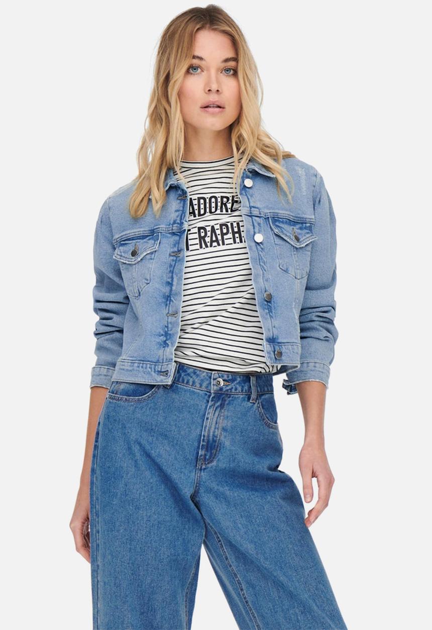 Jacqueline de Yong - Lullu denim short puff sleeve jacket - light blue denim