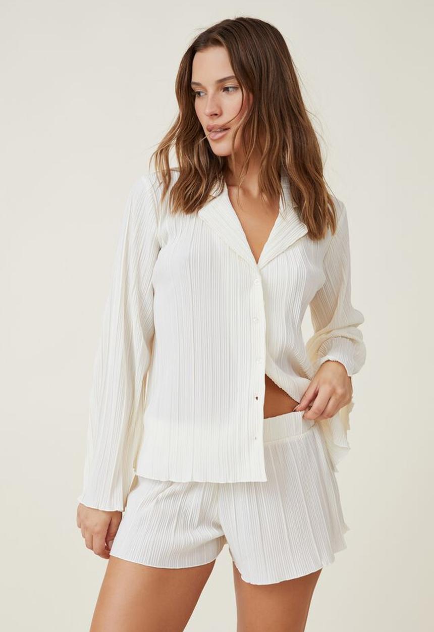 Cotton On - Plisse satin sleep set - coconut milk