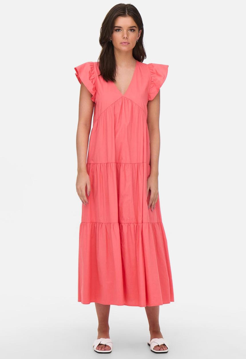 ONLY - Lindsey short sleeve ankle dress - calypso coral