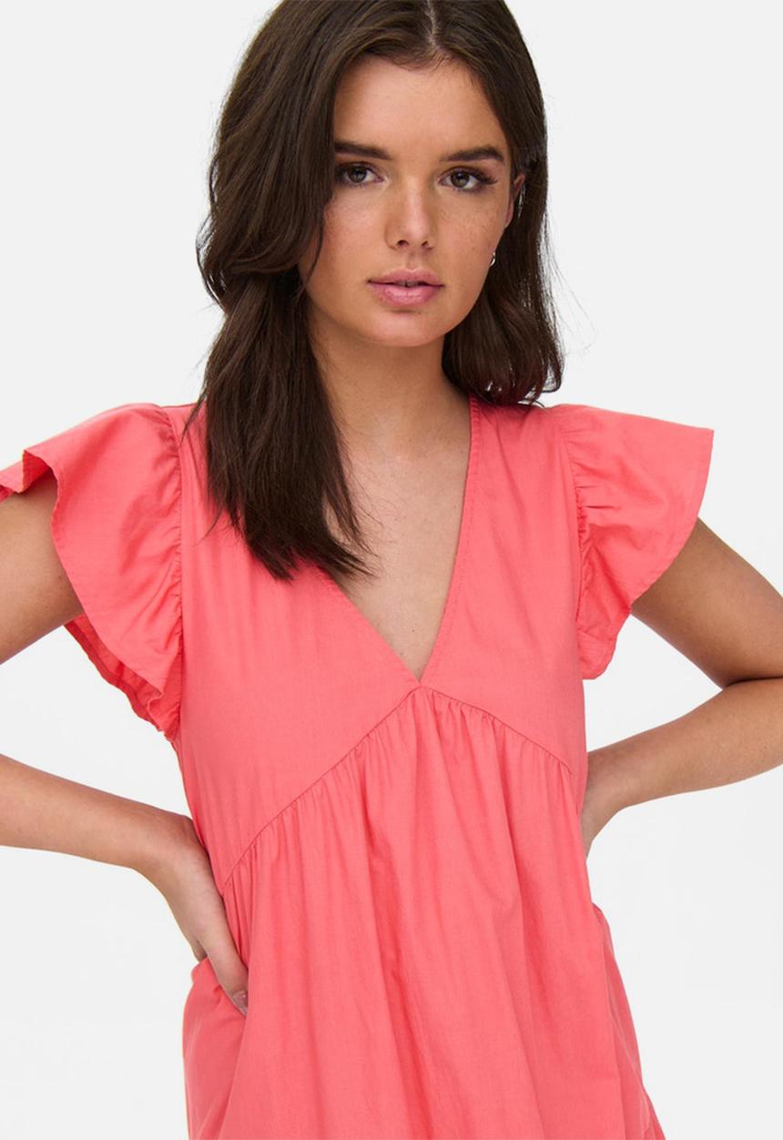 ONLY - Lindsey short sleeve ankle dress - calypso coral