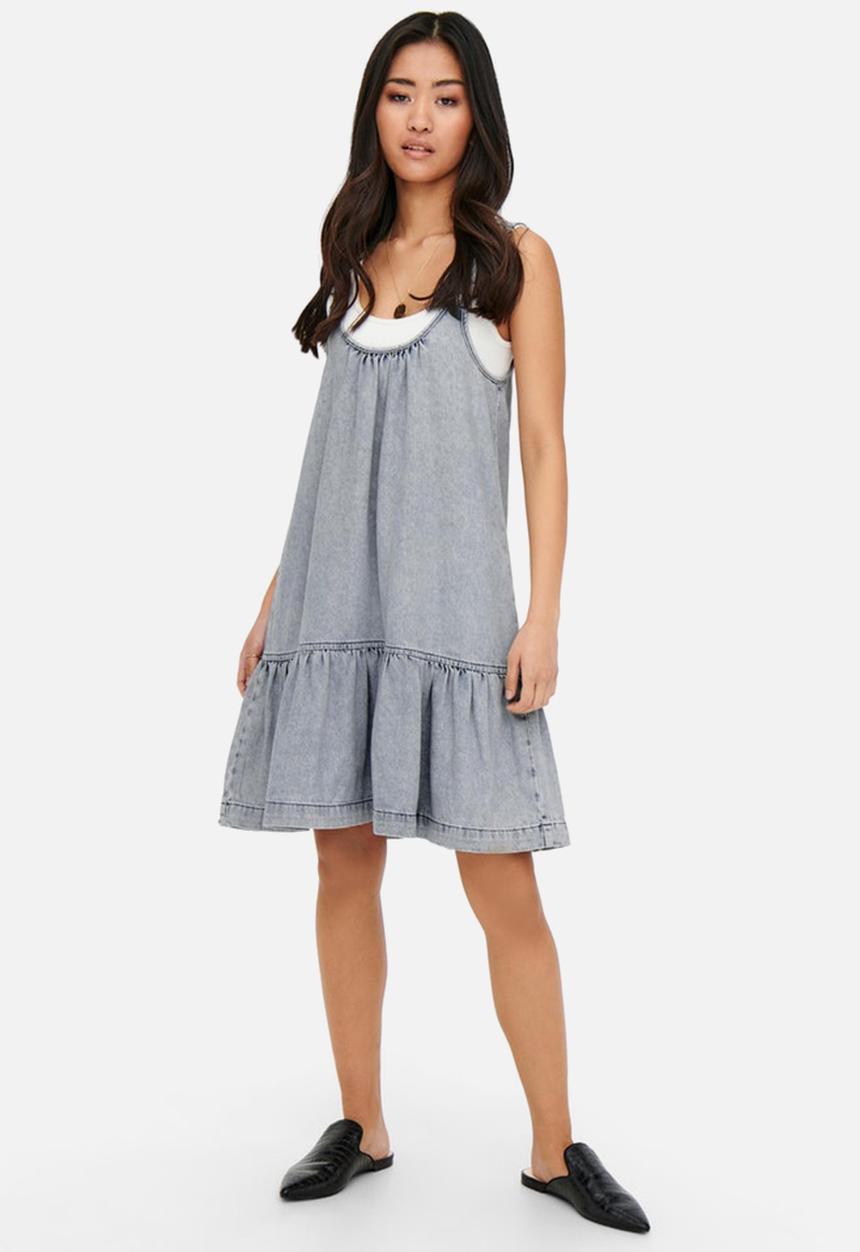 ONLY - Rabia life sleeveless dot denim dress - light blue denim