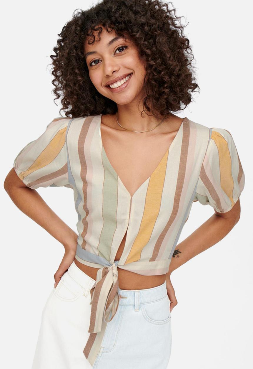 ONLY - Tine short sleeve knot top - cashmere blue