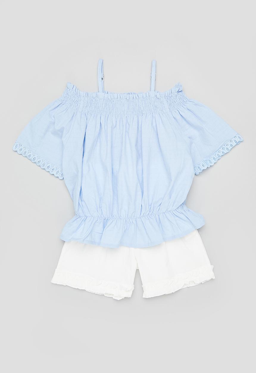 Rebel Republic - Girls drop shoulder top & shorts set - blue