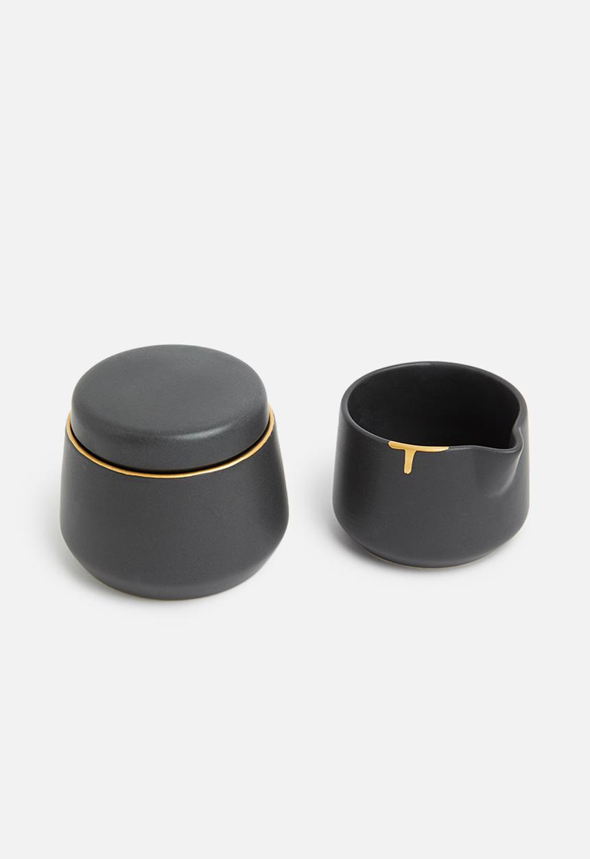 Urchin Art - Calanthea sugar pot and creamer set - black & gold