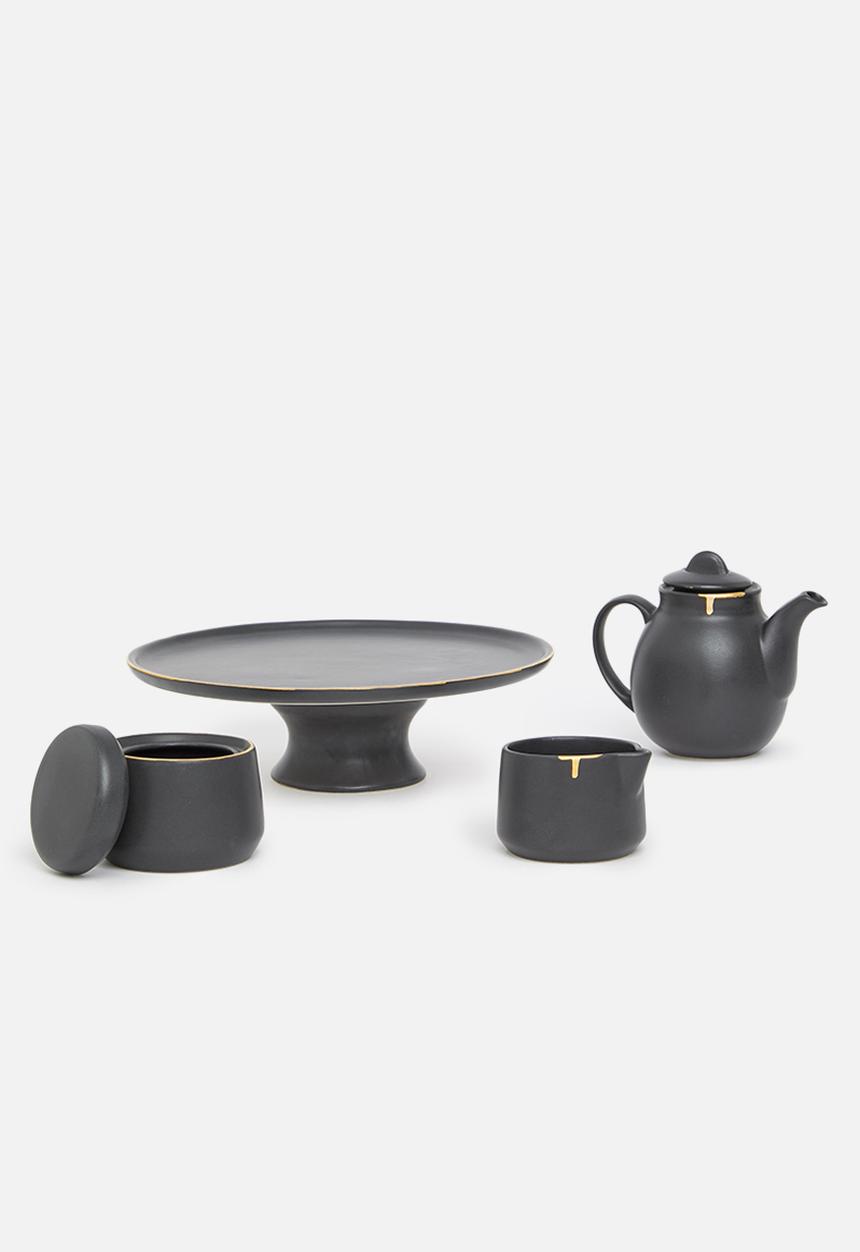 Urchin Art - Calanthea cake stand - black & gold