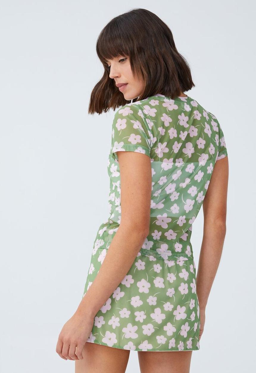 Cotton On - Zoe micro mesh mini skirt - mini floral camper green