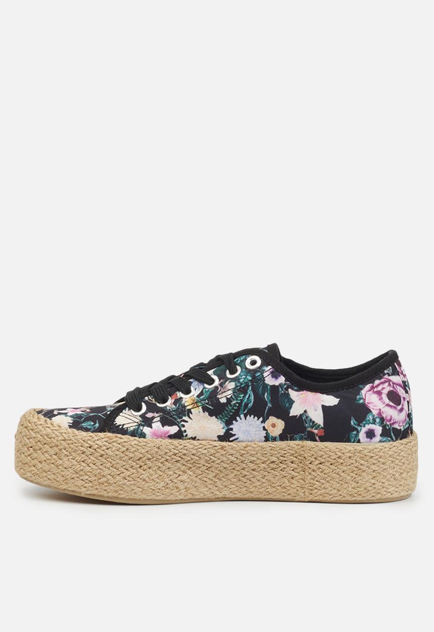 Miss Black - Quebec5 flatform espadrille sneaker - black combo