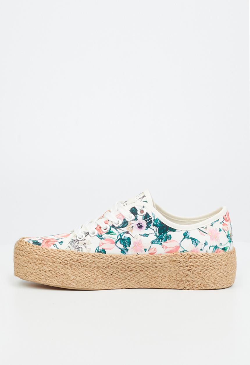 Miss Black - Quebec5 flatform espadrille sneaker - white combo
