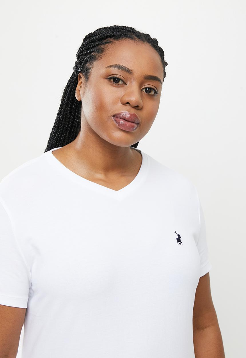 POLO - Plus kelly basic short sleeve  essential vneck stretch T-shirt - white
