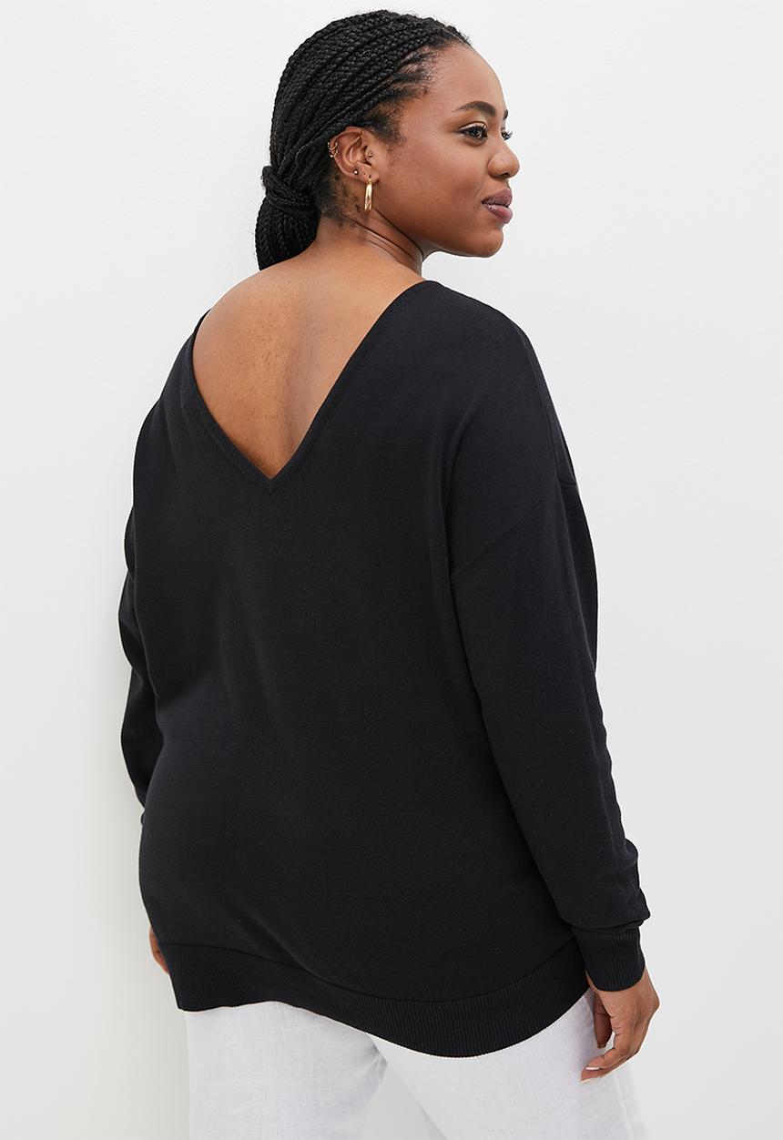 edit Plus - Basic longline v-back jumper - black