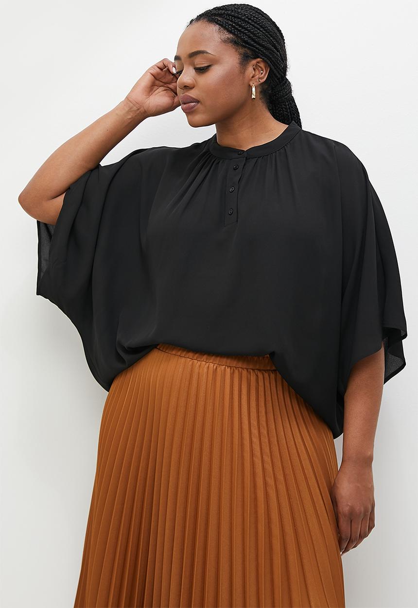 edit Plus - Wide sleeve mandarin blouse - black