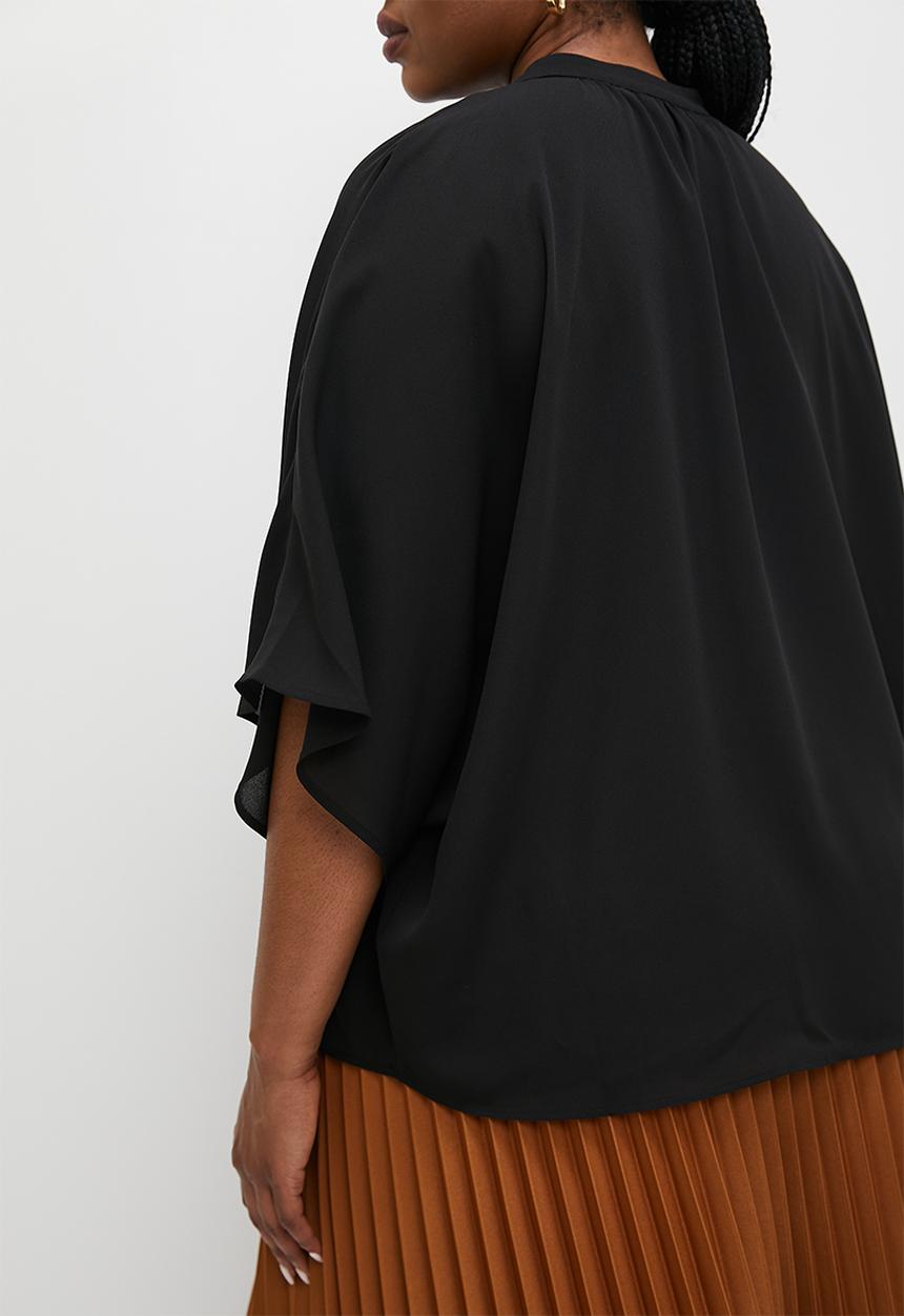 edit Plus - Wide sleeve mandarin blouse - black