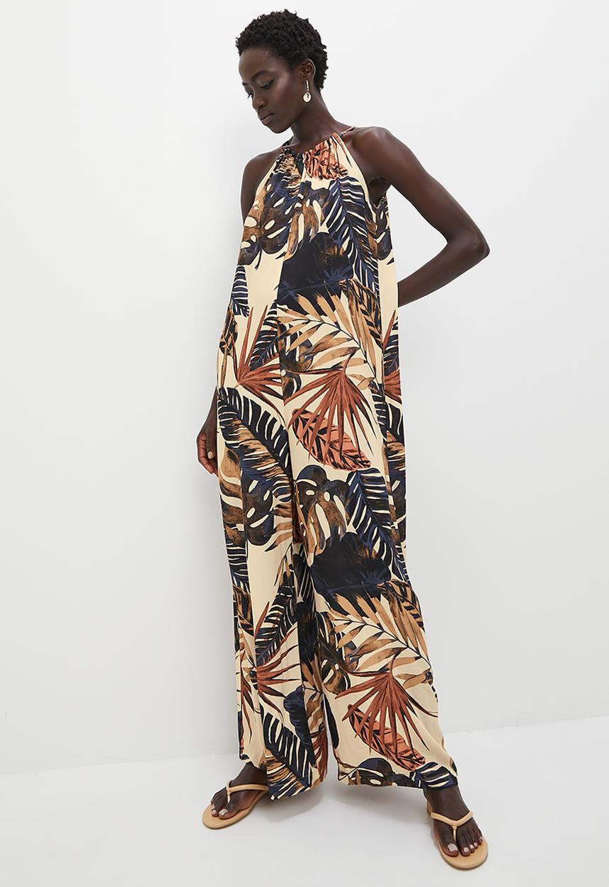 edit - Highneck wide leg jumpsuit - muted foliage