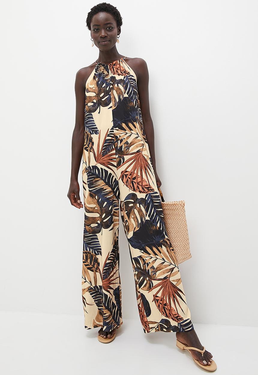 edit - Highneck wide leg jumpsuit - muted foliage