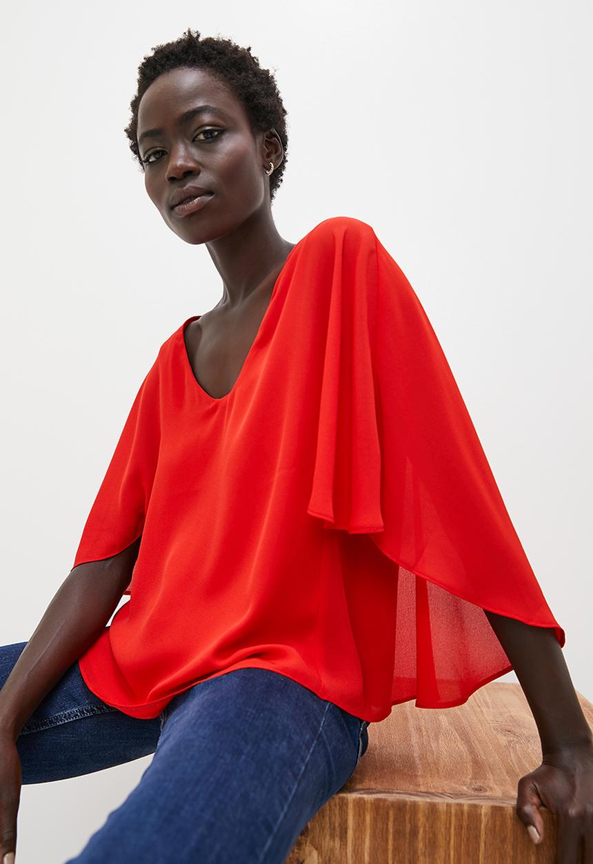 edit - V-neck circle shell - red