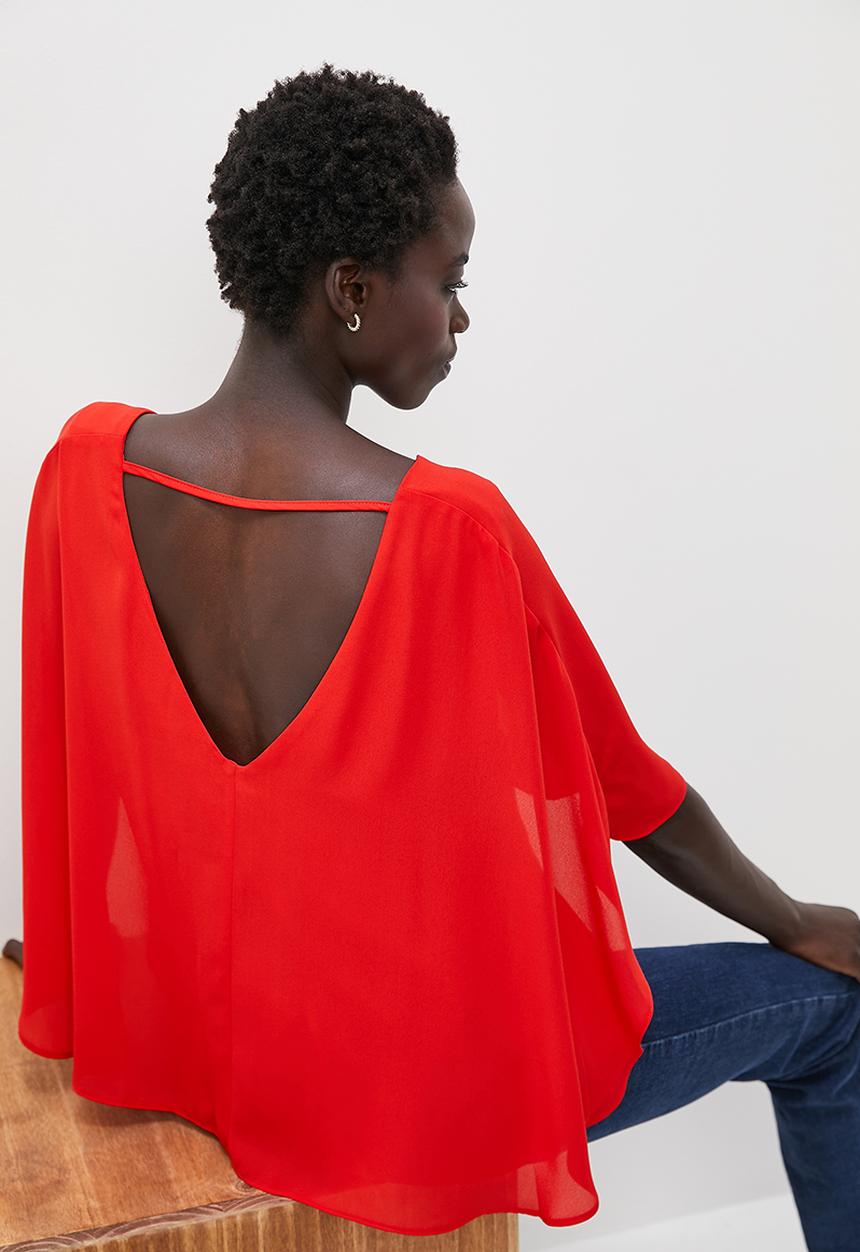 edit - V-neck circle shell - red