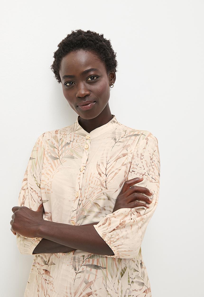 edit - Mandarin collar tiered maxi - soft naturals foliage