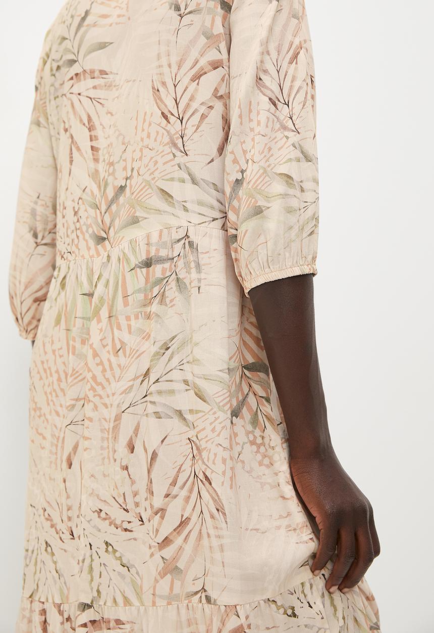 edit - Mandarin collar tiered maxi - soft naturals foliage