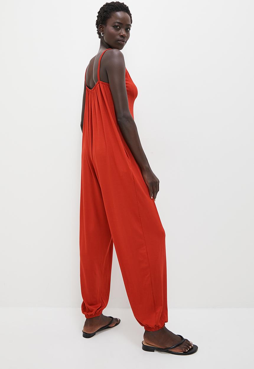edit - Knit opp harem jumpsuit - red