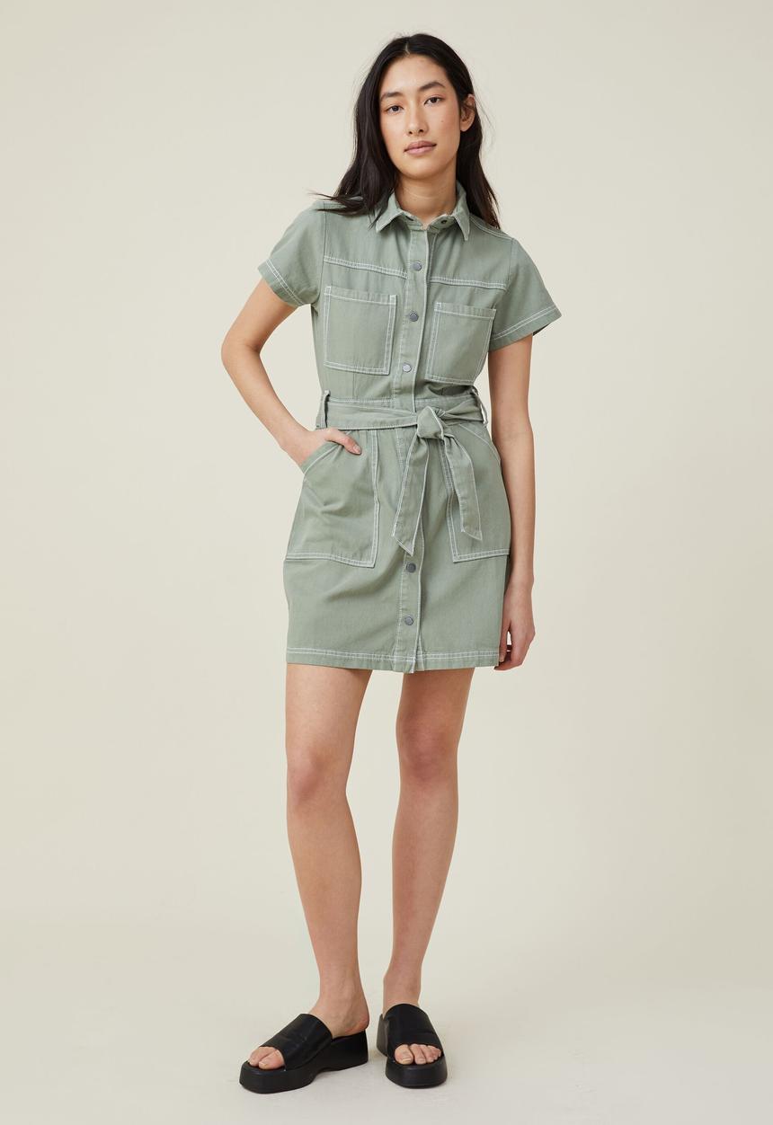 Cotton On - Utility mini dress - soft green