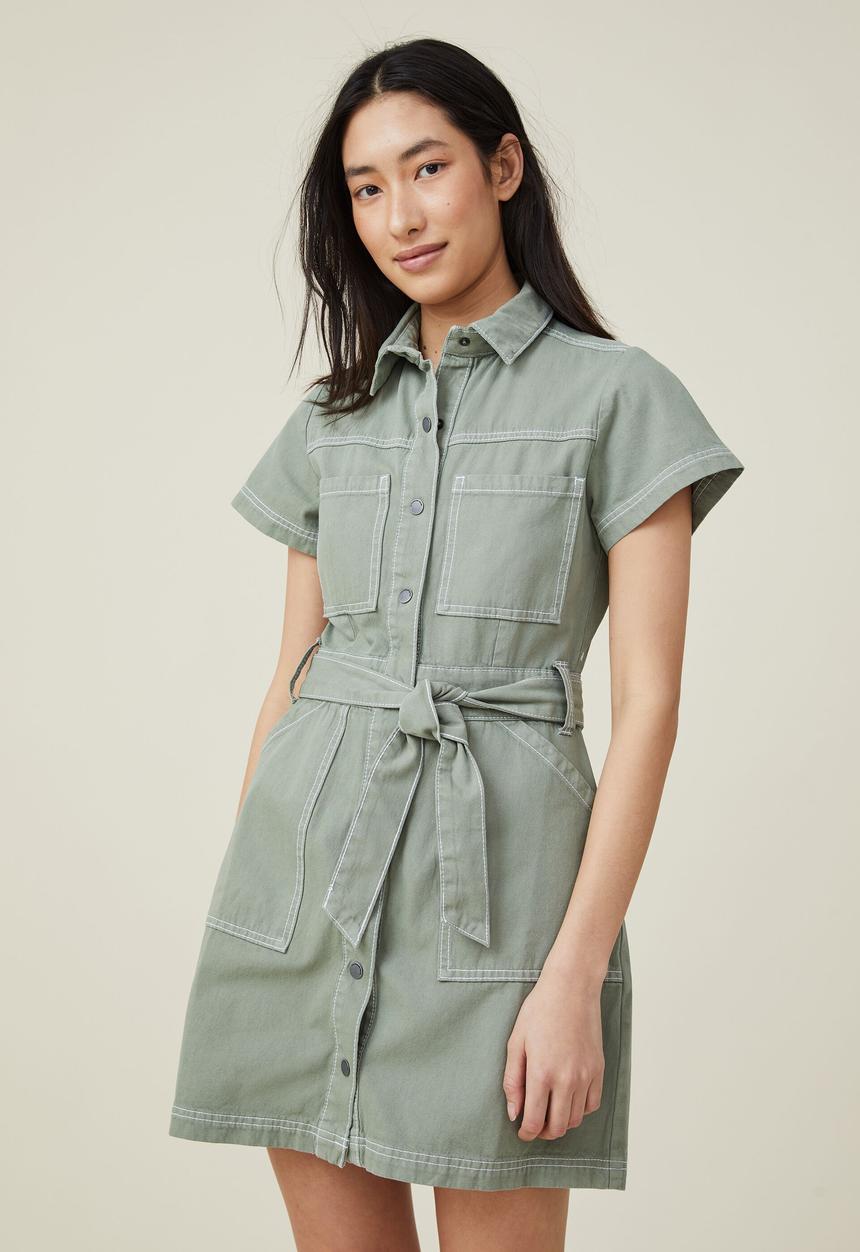 Cotton On - Utility mini dress - soft green