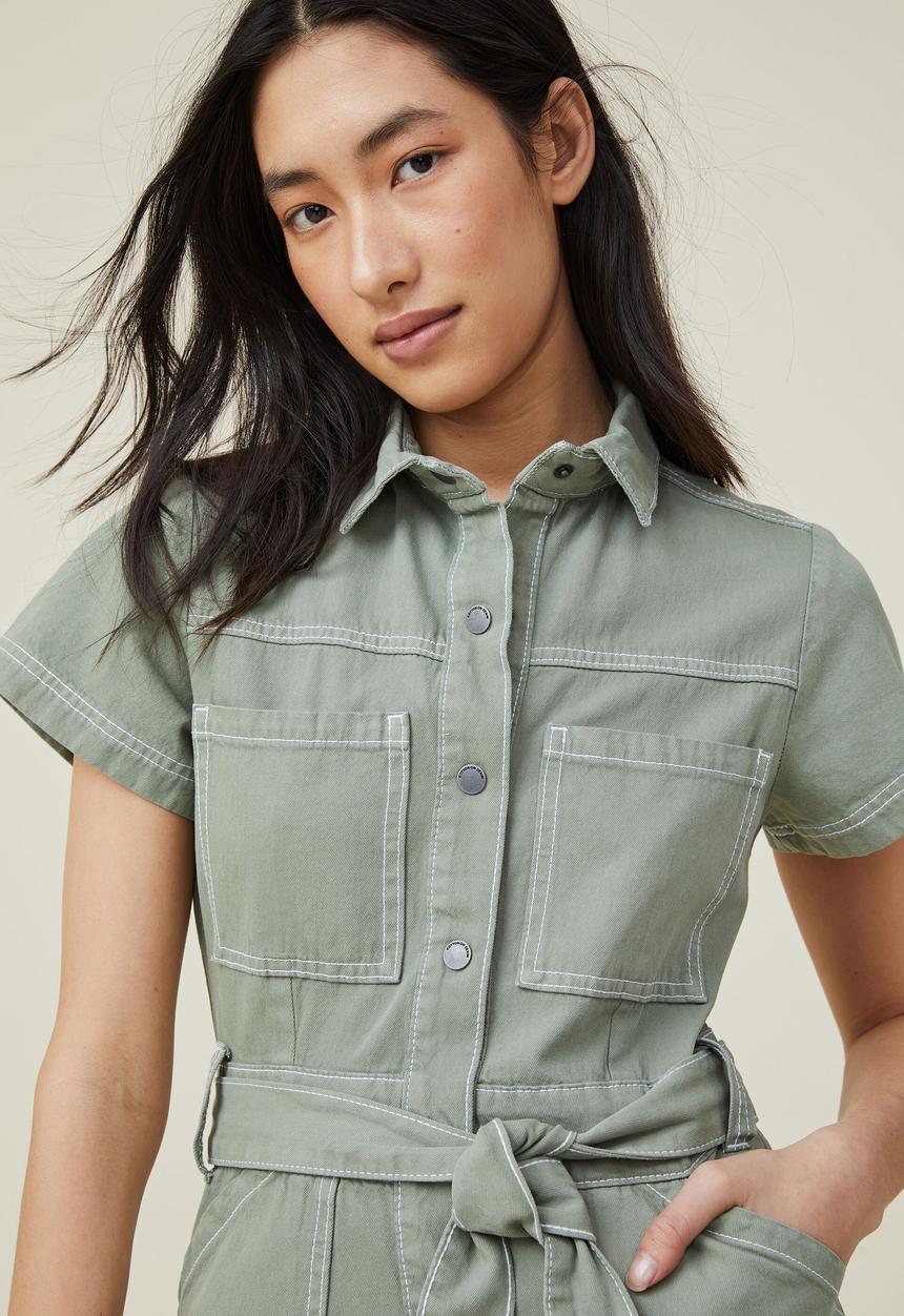 Cotton On - Utility mini dress - soft green