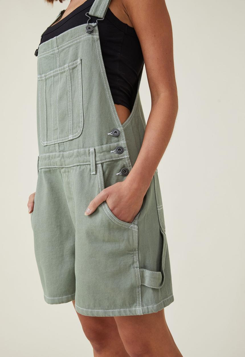 Cotton On - Utility denim short overall - soft green