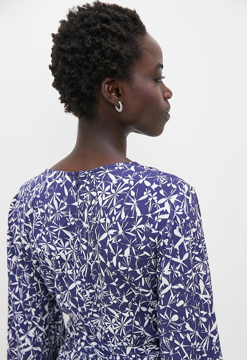 edit - V-neck belted maxi - ink micro dragonfly