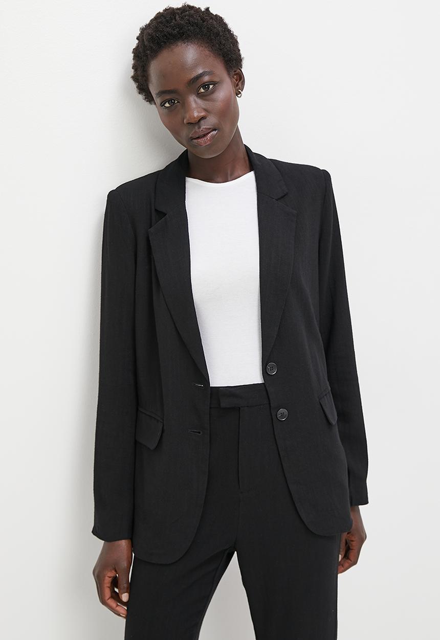 edit - Loose fit linen blend blazer - black