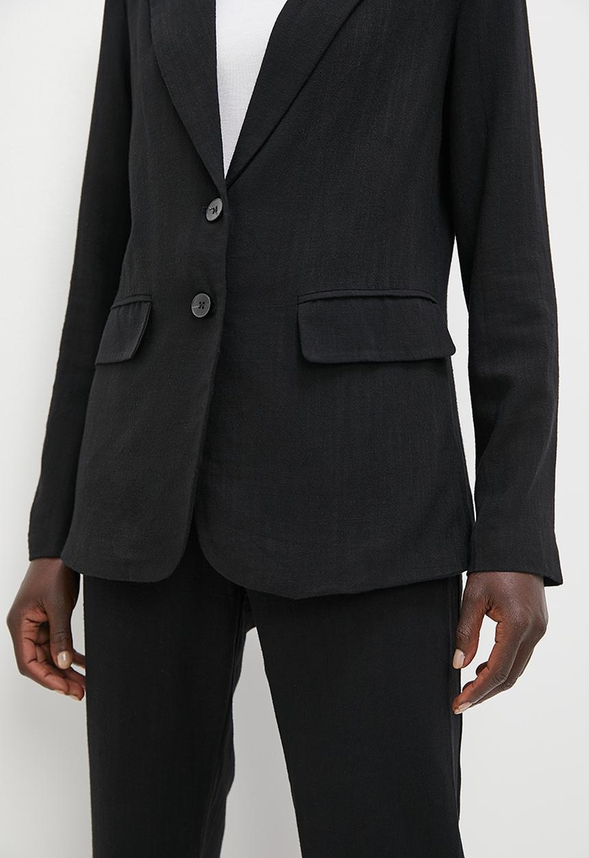 edit - Loose fit linen blend blazer - black