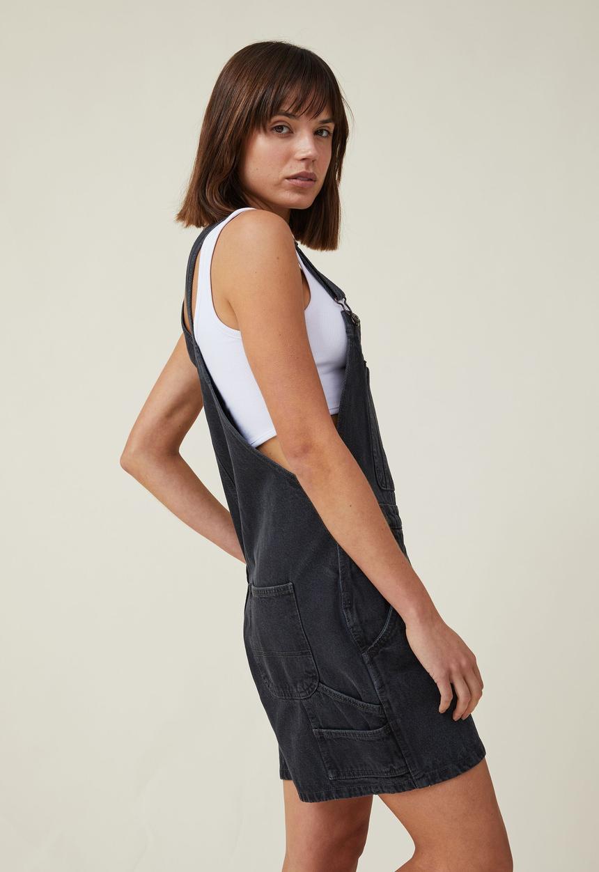 Cotton On - Utility denim short overall - graphite black