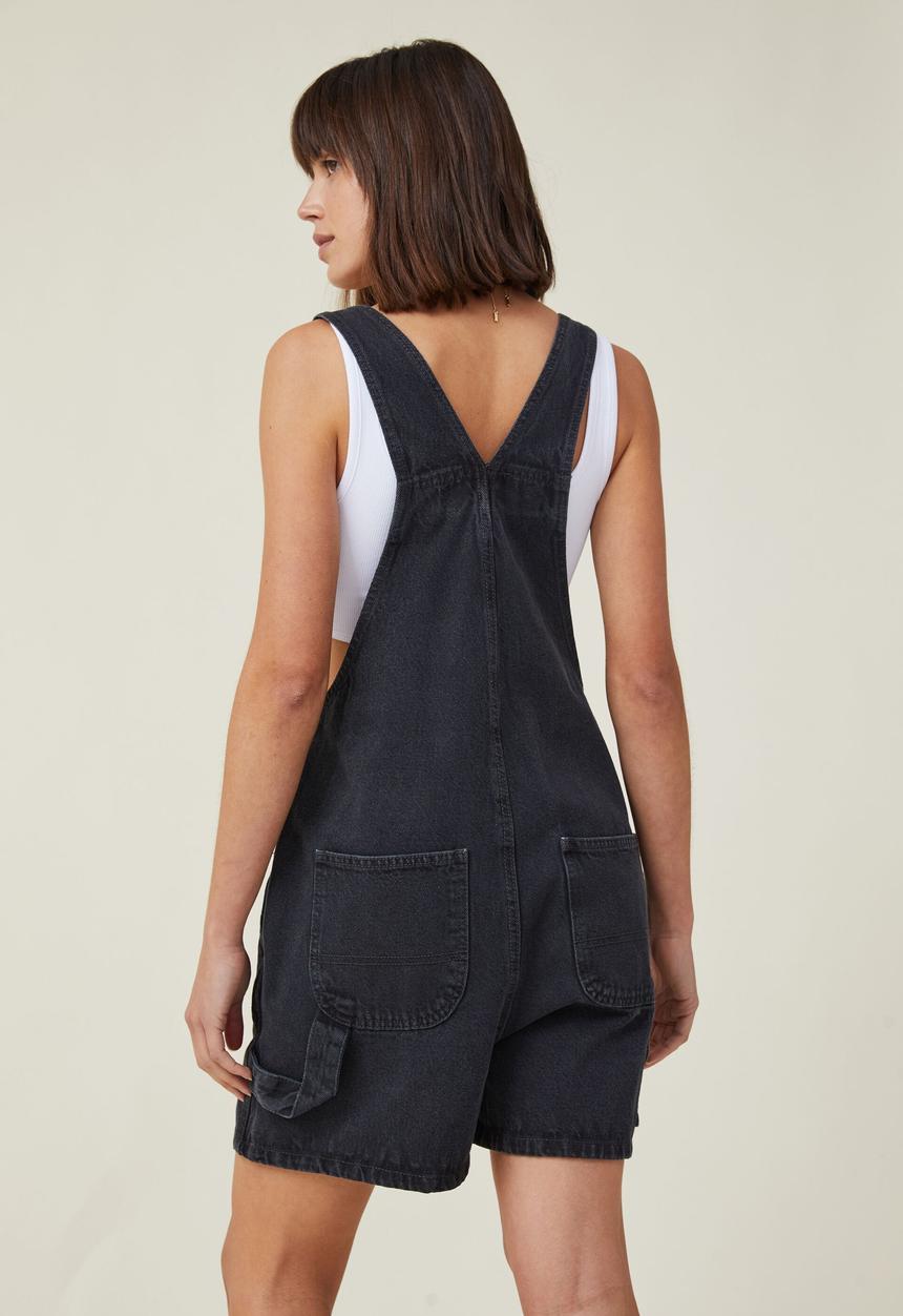 Cotton On - Utility denim short overall - graphite black