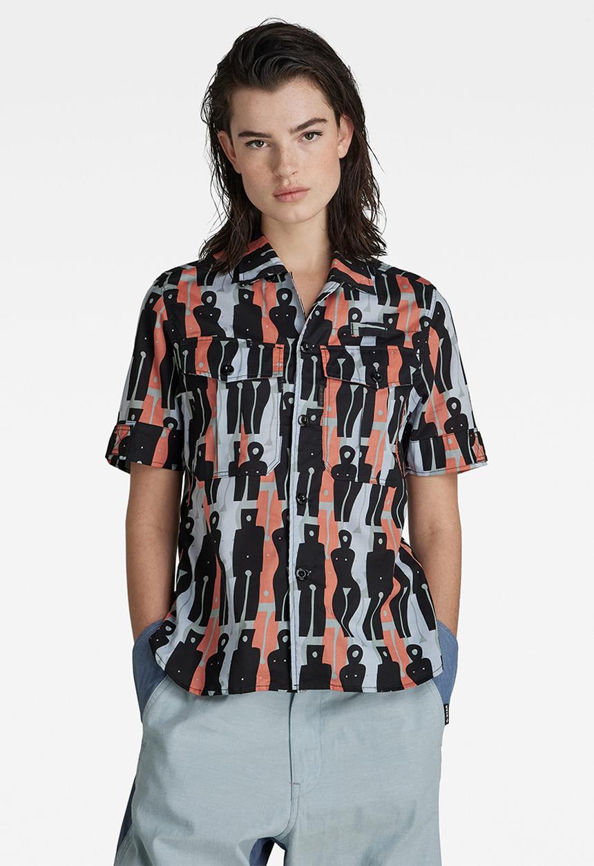 G-STAR - Officer  short sleeve shirt  - iceberg green figures 