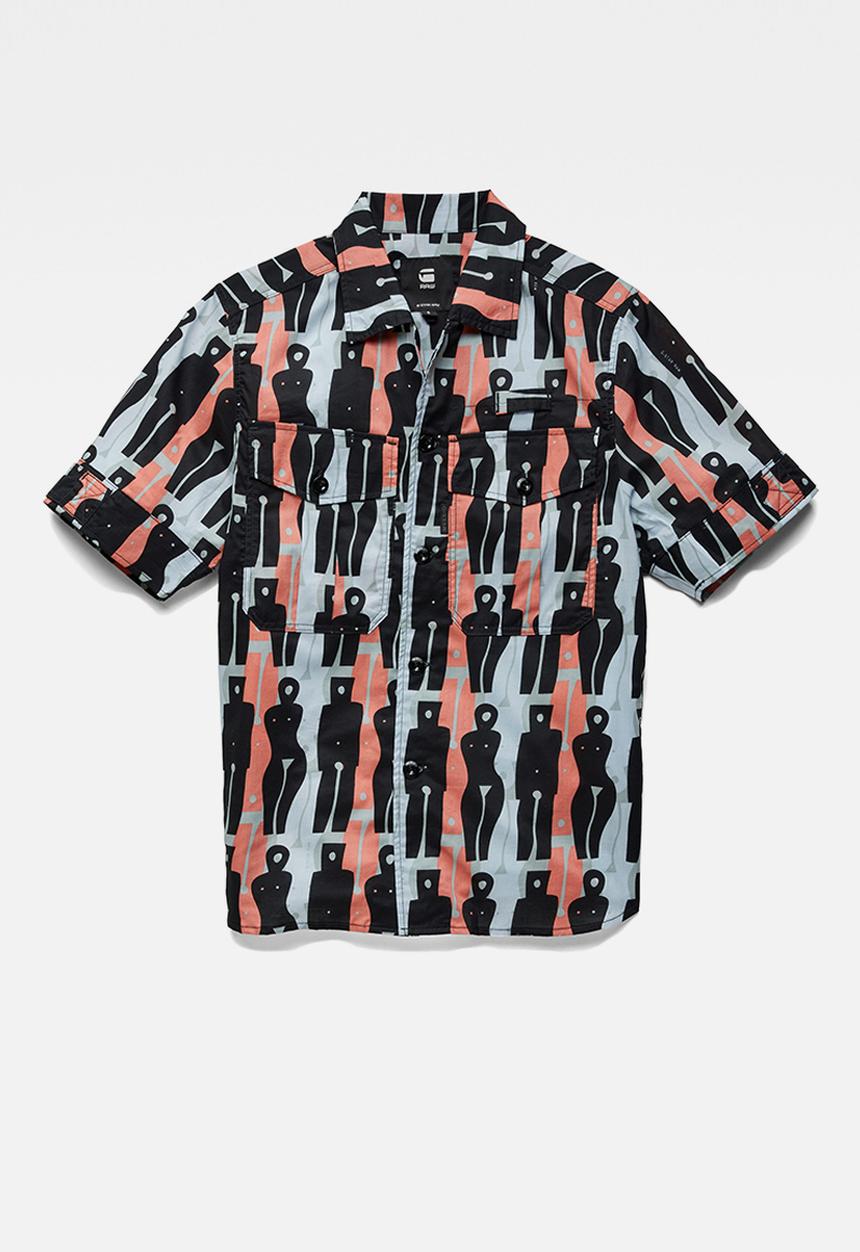 G-STAR - Officer  short sleeve shirt  - iceberg green figures 
