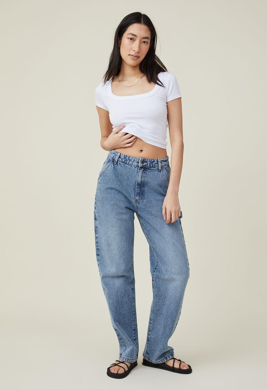 Cotton On - Staple rib scoop neck short sleeve top - white