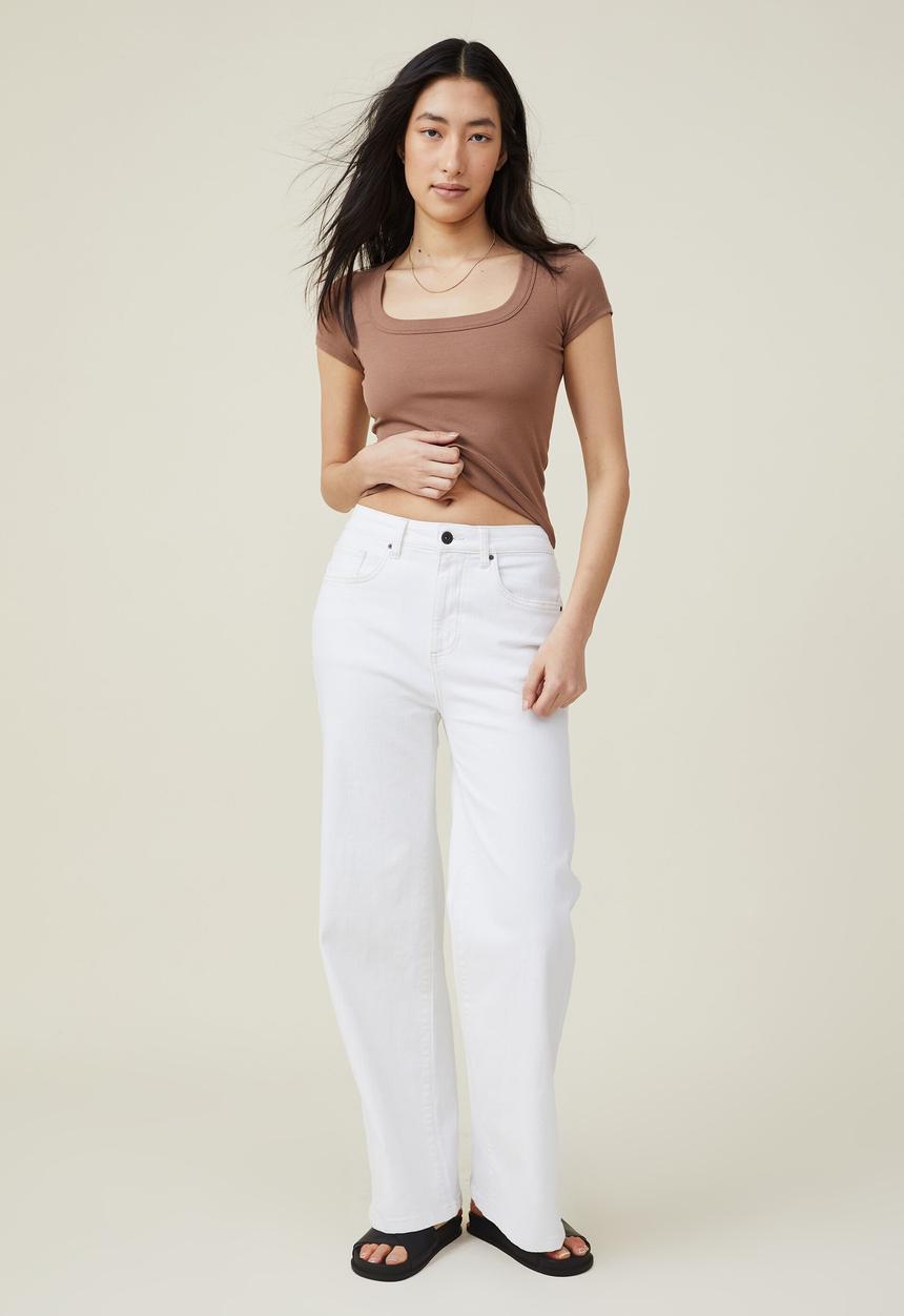 Cotton On - Staple rib short sleeve top - russet brown