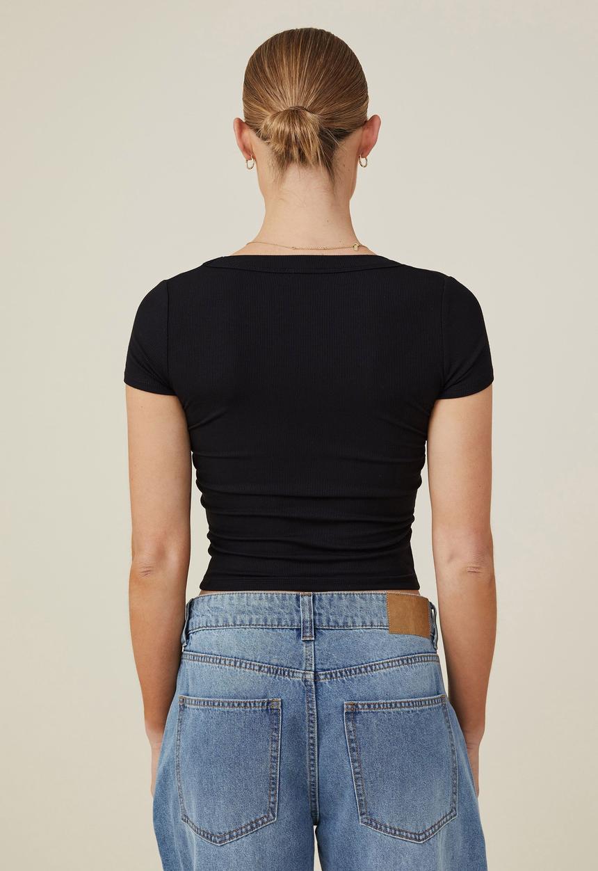 Cotton On - Staple rib scoop neck short sleeve top - black