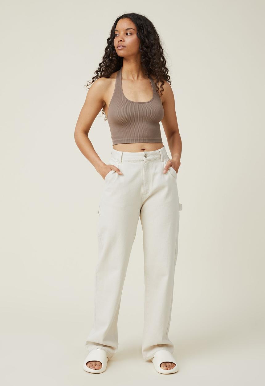 Cotton On - Seamless molly scoop neck halter - rich taupe