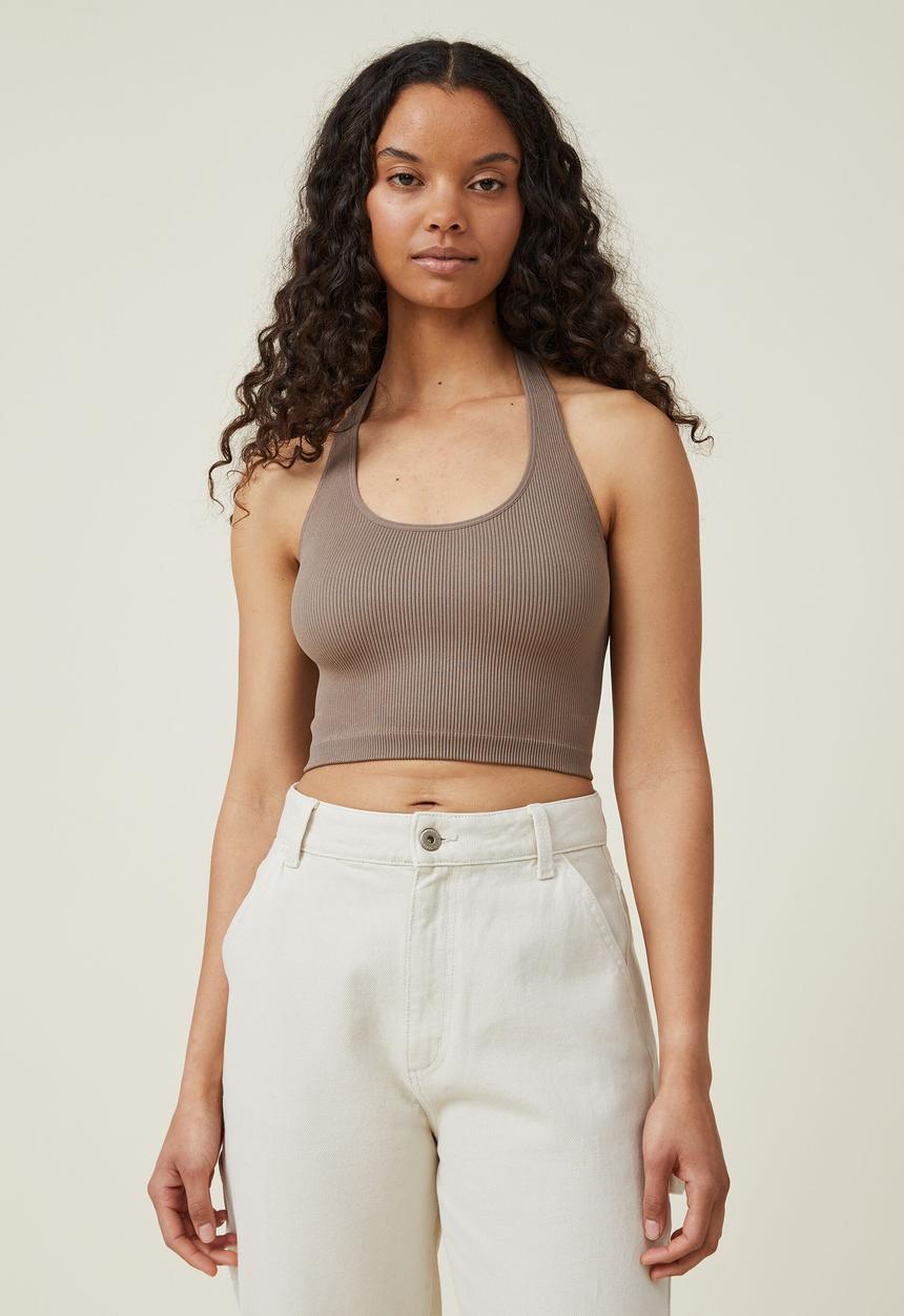 Cotton On - Seamless molly scoop neck halter - rich taupe
