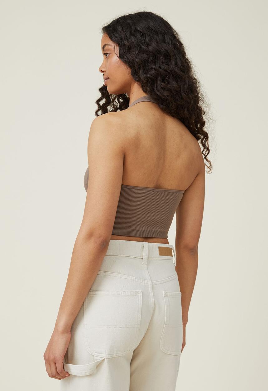 Cotton On - Seamless molly scoop neck halter - rich taupe