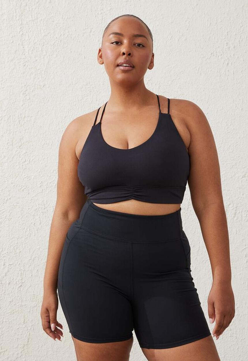 Cotton On - Curve active  recycled ruched strappy crop - black