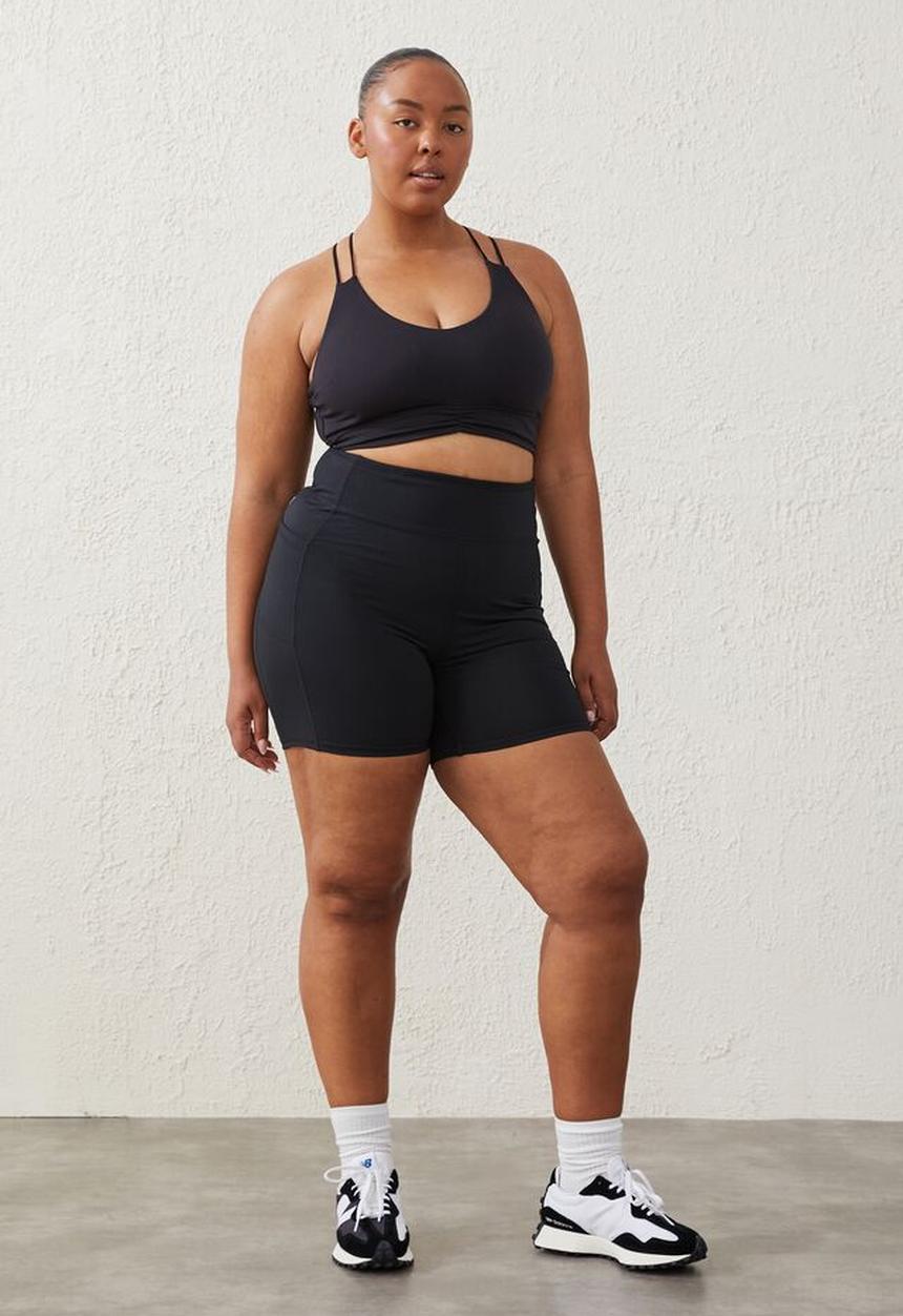 Cotton On - Curve active  recycled ruched strappy crop - black