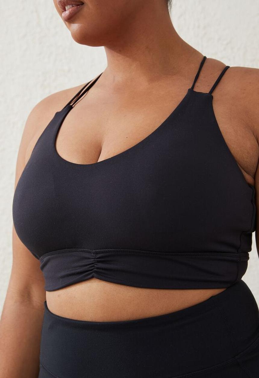 Cotton On - Curve active  recycled ruched strappy crop - black