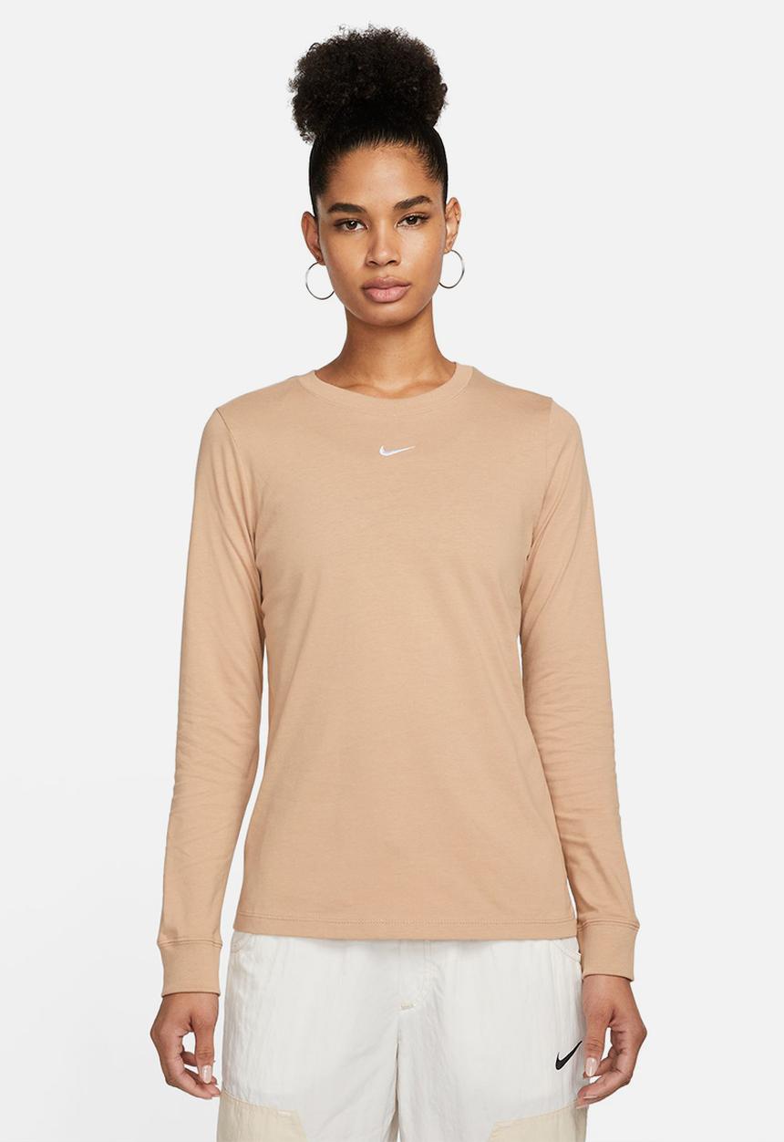 Nike - W nsw tee essential long sleeve lbr - hemp & white