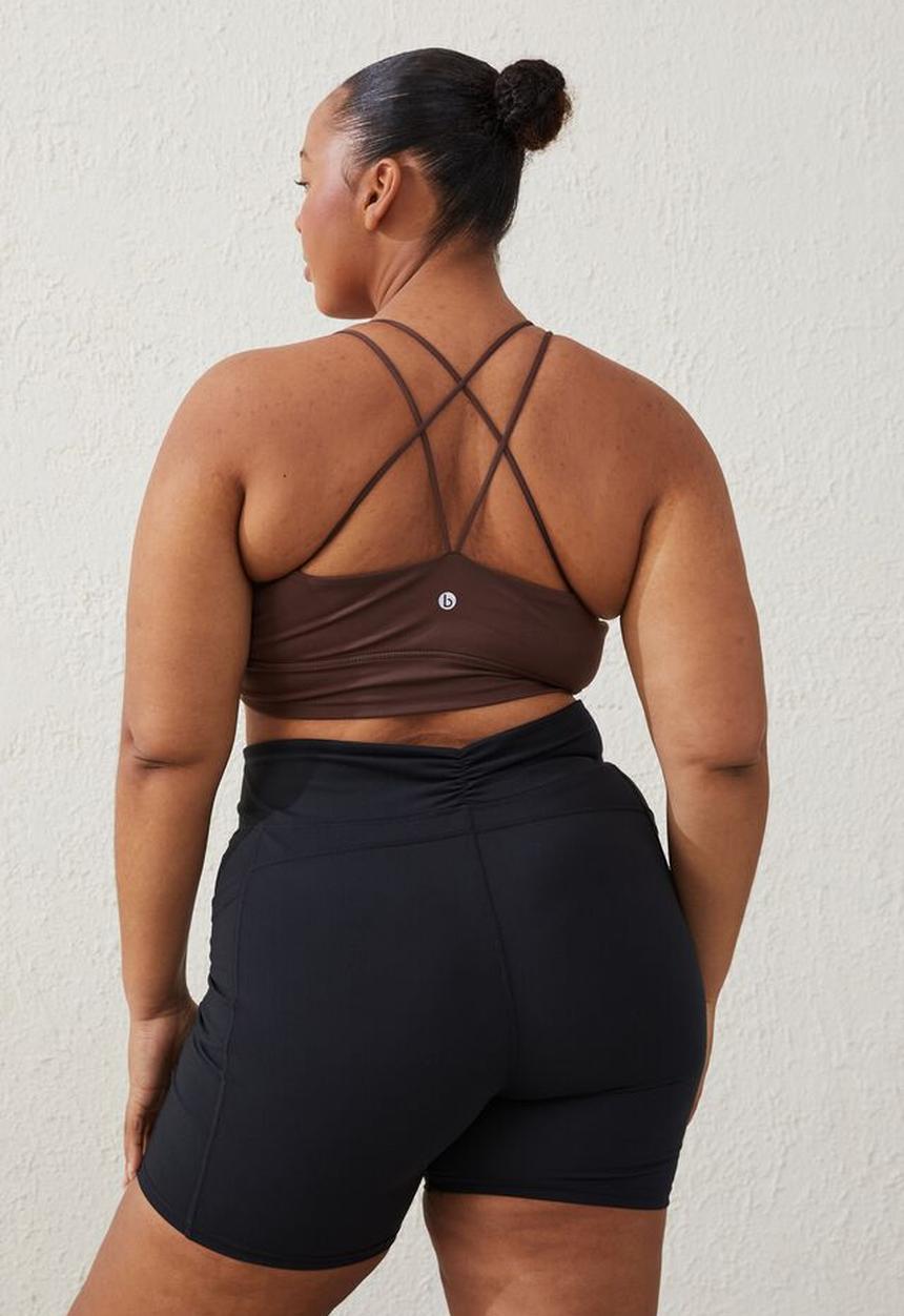 Cotton On - Curve active  recycled ruched strappy crop - cedar brown